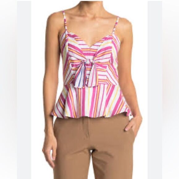 NWT Parker Striped Bow Front Peplum Top In Poolside Stripe - Picture 1 of 8